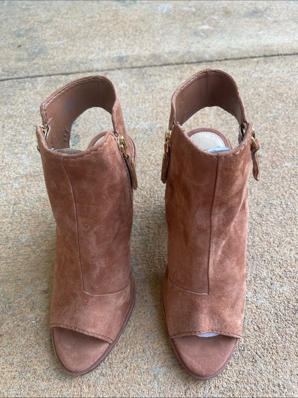 Gianni Bini Suede Peep-Toe Ankle Booties in Brown